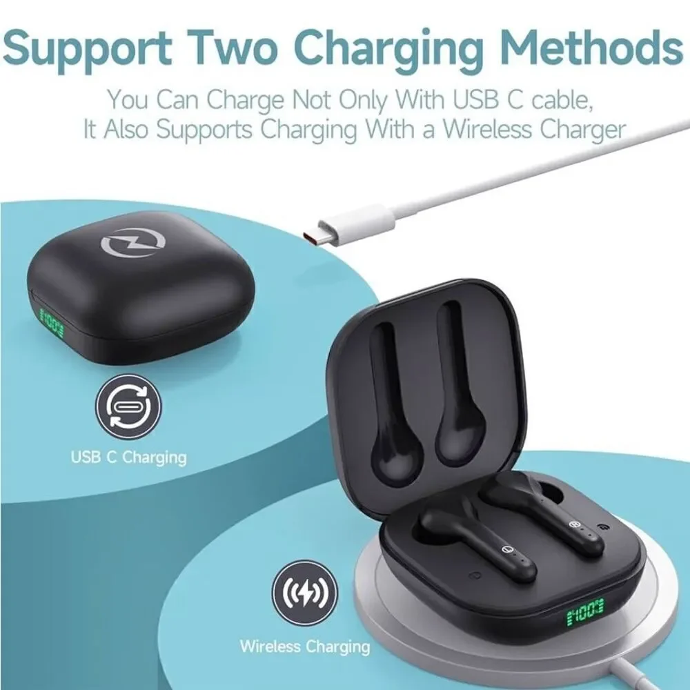 Wireless Earbuds Noise Cancelling 4 Mic Clear Call Bluetooth Headphones Wireless